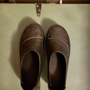 Leather slip ons with rhinestones